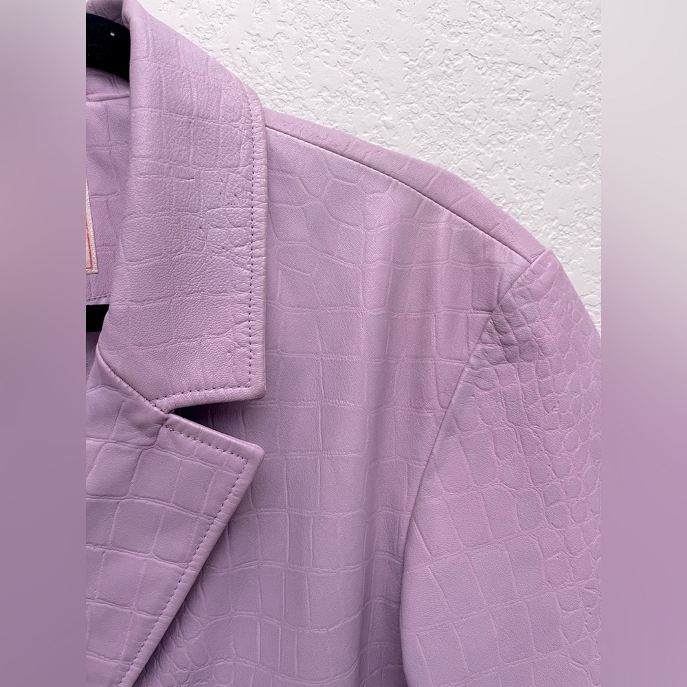 Free People Dare Me Croc Leather Blazer Lilac Lavender L Coquette Office Siren - Picture 4 of 7